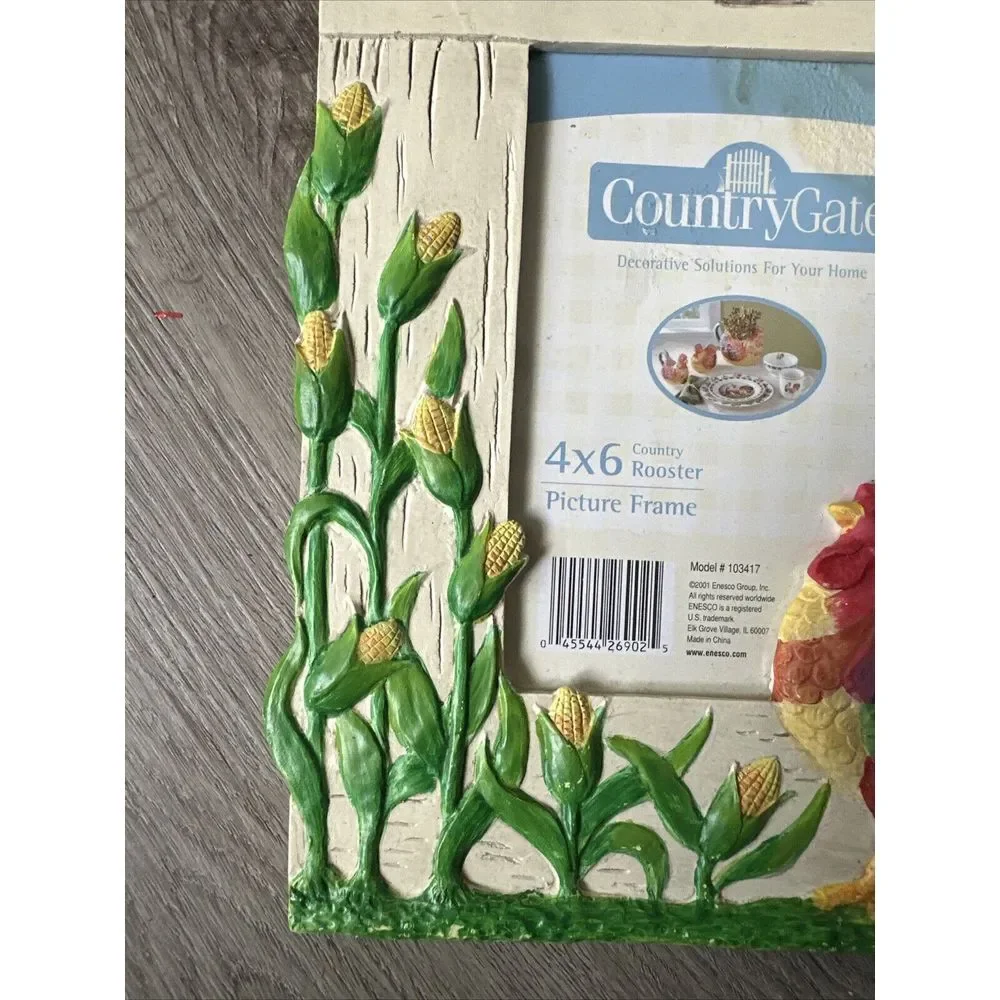 Country Gate Ceramic Resin Rooster Picture Frame‎ / 4 x 6 / Vintage 2001 Enesco